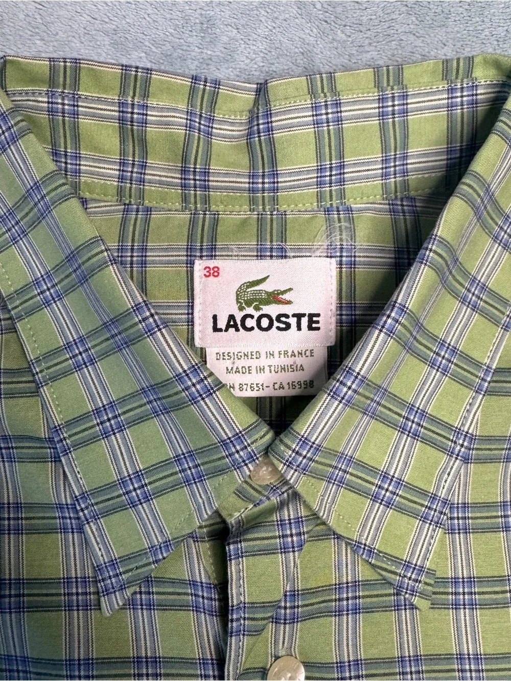 Lacoste Green and Blue Plaid Dress Shirt